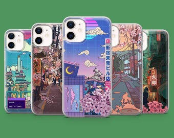 Anime Tokyo Phone Case LoFi Sakura Cover for iPhone 17Air, 16E, 15, 14, Samsung S25, S24Fe, S23Ultra, A15, Pixel 10, 9A, 9Pro XL, 8A, 8Pro,7
