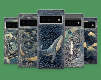 Vintage Kraken Phone Case Blue Whale Cover for Google Pixel 10, 9A, 9Pro XL, 8A, 8Pro, 7A, Samsung S25, S23Ultra, A56, A15, iPhone 17, 16E