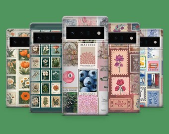 Floral Stamp Phone Case Postage Stamp Cover for Google Pixel 10, 9A, 9Pro XL, 8A, 8Pro, 7A, Samsung S25, S23Ultra, A56, A15, iPhone 17, 16E