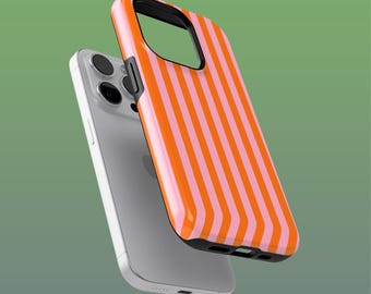 Orange Stripe Phone Case Cute Tough Cover for iPhone 16E, 15, 14, 13, X, Google Pixel 9A, 8Pro, 7A, 6A, Samsung S25Ultra, S24, S23, S22, A54