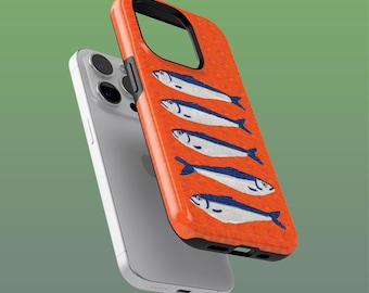 Sardines Tiles Phone Case Orange Tough Cover for iPhone 16E, 15, 14, 13, X, Google Pixel 9A, 8Pro, 7A, 6A, Samsung S25Ultra, S24, S23, S22