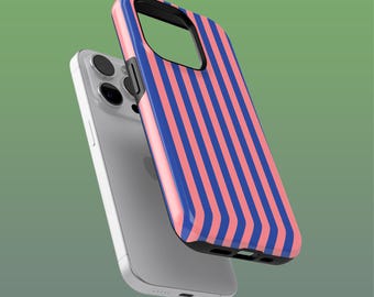 Blue Stripe Phone Case Cute Tough Cover for iPhone 16E, 15, 14, 13, X, Google Pixel 9A, 8Pro, 7A, 6A, Samsung S25Ultra, S24, S23, S22, A54