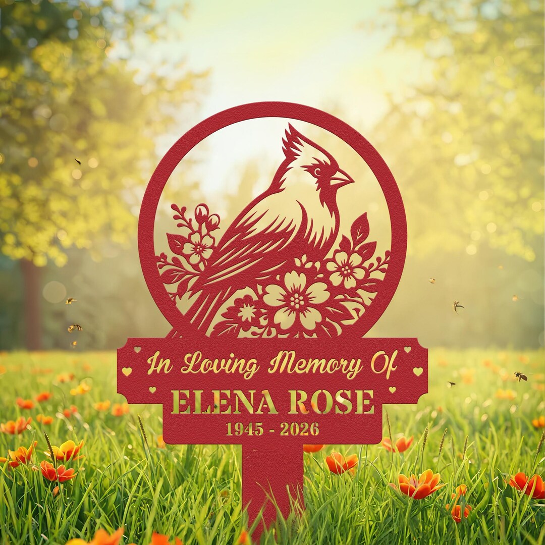 Custom Cardinal Memorial Garden Stake, Personalized Grave Marker ...