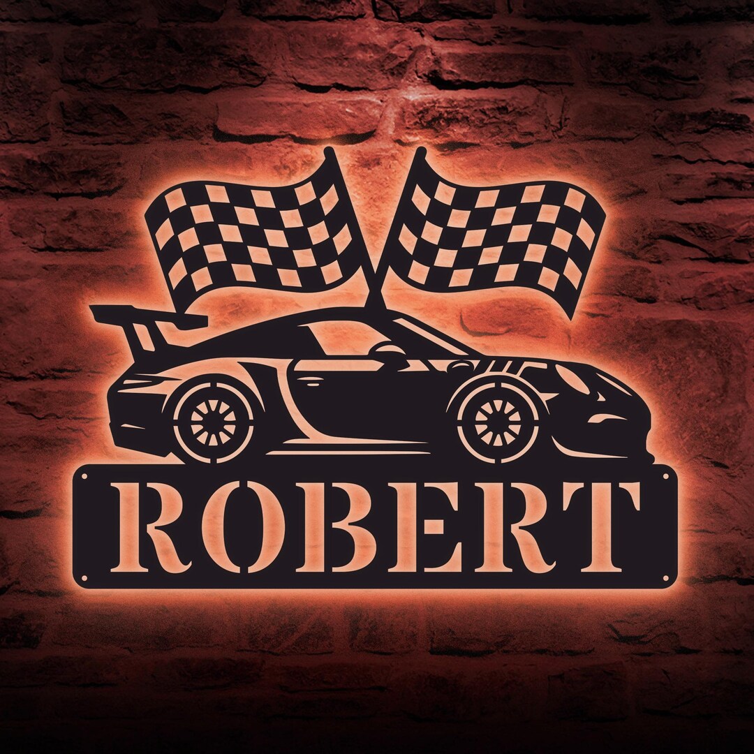 Custom Checkered Flag Racing Metal Sign, Checkered Flag Monogram ...