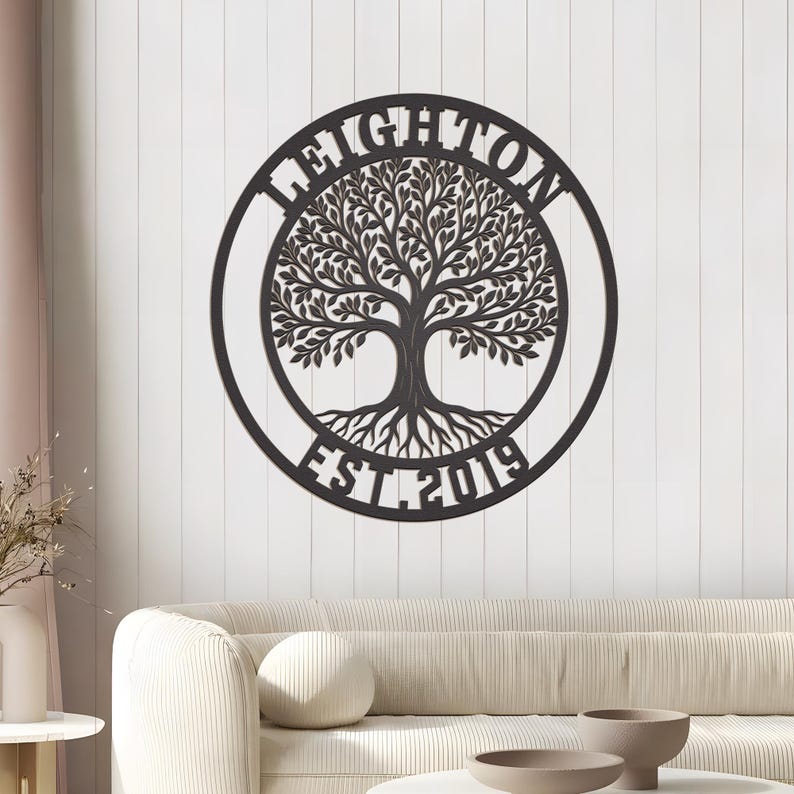 Custom Family Tree Metal Art, Personalized Tree of Life Sign, Monogram ...