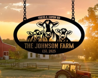 Custom Farm Metal Sign, Personalized Farmhouse Sign, Gift for Farmers, Cow Ranch Sign, Farmhouse Outdoor Wall Decor,Farm Metal Wall Art