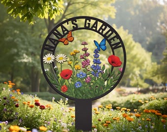 Personalized Garden Metal Sign with Custom Name, Decorative Flower Stake, Outdoor Yard Sign
