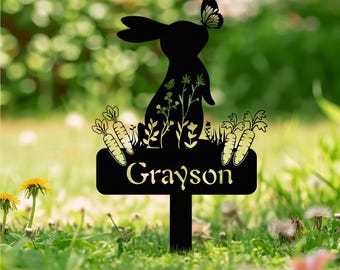 Bunny Memorial Stake, Rabbit Grave Marker, Custom Pet Cemetery Metal Stake, Rabbit Garden Decor, Loss of Pet, Memorial  Bunny Metal Sign