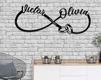 Personalized Wedding Gift for Couple, Custom Infinity Sign, Wedding Date Sign Metal Engagement Sign, Anniversary Gift, Bridal Shower Gift