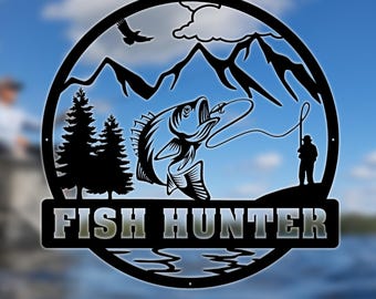 Custom Fish Metal Name Sign, Outdoor Bass Fishing Sign, Fishing Gift for Men, Custom Fishing Sign, Fisherman Gift, Cabin Sign, Hunting Sign
