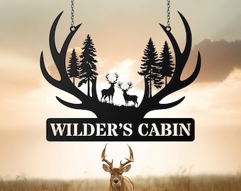 Letrero metálico de bosque de ciervos, Letrero metálico personalizado para cabaña de ciervos, Regalo para cazadores de ciervos, Decoración para cabaña, Letrero de caza, Decoración para exteriores, Decoración para refugio de montaña