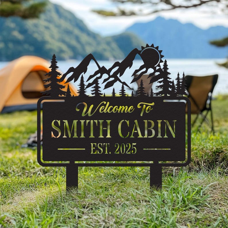 Custom Metal Address Sign for Lodge, Forest & Mountain House Numbers ...