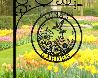 Custom Metal Garden Decor, Bird with Flower Garden Sign, Garden Metal Sign, Personalized Garden Sign, Custom Garden Name Sign, Home Gift