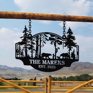 Bear Metal Sign Personalized, Bear Cabin Sign, Last Name Signs for Home,Family Name Black Bear Sign, Custom Bear Sign, Cabin Metal Sign