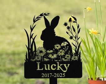 Bunny Memorial Stake, Rabbit Grave Marker, Custom Pet Cemetery Metal Stake, Rabbit Garden Decor, Loss of Pet, Memorial  Bunny Metal Sign