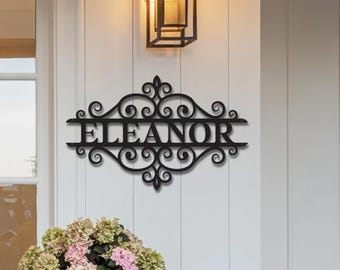 Insegna monogramma con pergamena divisa, nome di famiglia personalizzato, decorazione personalizzata per portico