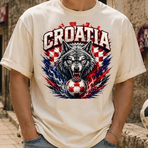 Croatia Soccer Shirt | Croatia Football Streetwear Tee | Wolf Graphic Soccer Shirt | World Cup Croatia Fan Tee | Retro Futbol Outfit image 1