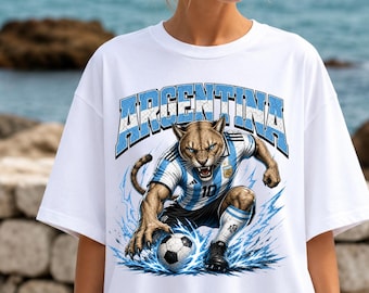 Argentina Soccer Shirt | Argentina Football Streetwear Tee | Puma Mascot Graphic Shirt | World Cup Argentina Fan Tee | Futbol Outfit