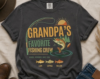Personalized Grandpa Fishing Shirt, Custom Grandkids Names Tee, Fishing Gift for Grandpa, Grandpa’s Fishing Crew Shirt, Fisherman Gift