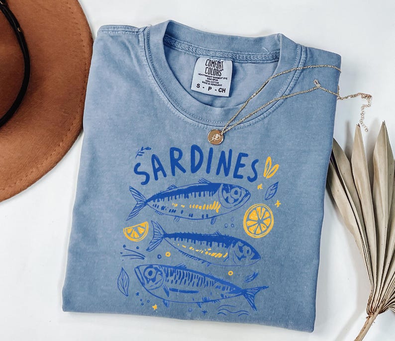 Sardines Shirt, Coastal Graphic Tee, Mediterranean Summer Shirt, Vintage Fish T Shirt, Amalfi Coast Tee, Foodie Gift, Comfort Colors Tee image 16