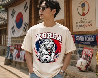 Korea Soccer Shirt | South Korea Football Tee | Korean Tiger Graphic Shirt | Korea Fan Tee | K Style Streetwear Soccer Shirt
