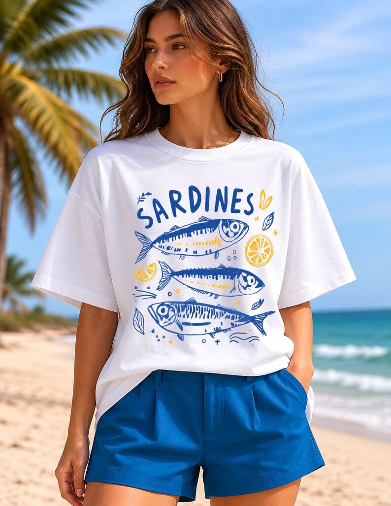 Sardines Shirt, Coastal Graphic Tee, Mediterranean Summer Shirt, Vintage Fish T Shirt, Amalfi Coast Tee, Foodie Gift, Comfort Colors Tee image 5