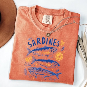 Sardines Shirt, Coastal Graphic Tee, Mediterranean Summer Shirt, Vintage Fish T Shirt, Amalfi Coast Tee, Foodie Gift, Comfort Colors Tee image 15