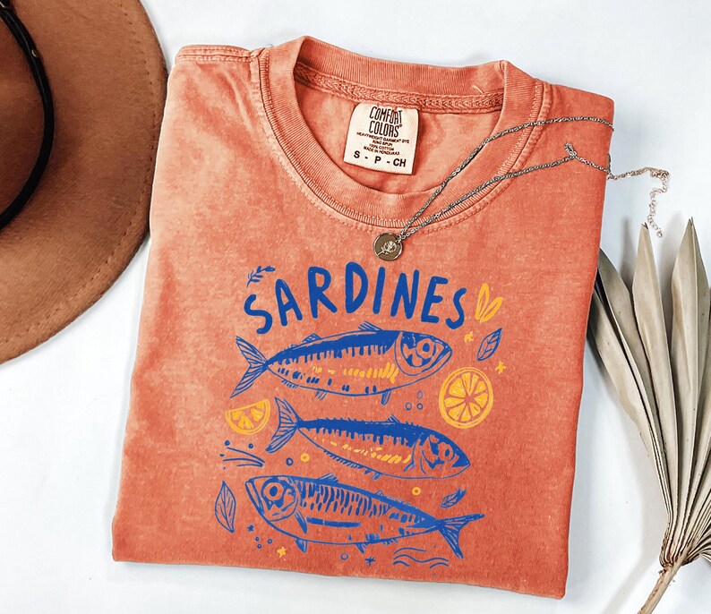 Sardines Shirt, Coastal Graphic Tee, Mediterranean Summer Shirt, Vintage Fish T Shirt, Amalfi Coast Tee, Foodie Gift, Comfort Colors Tee image 15