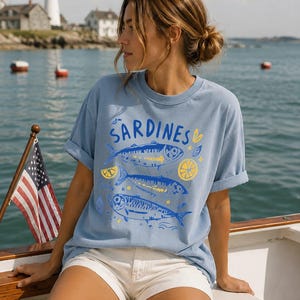 Sardines Shirt, Coastal Graphic Tee, Mediterranean Summer Shirt, Vintage Fish T Shirt, Amalfi Coast Tee, Foodie Gift, Comfort Colors Tee image 8