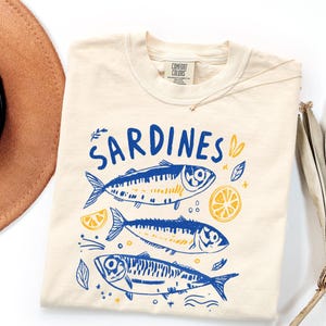 Sardines Shirt, Coastal Graphic Tee, Mediterranean Summer Shirt, Vintage Fish T Shirt, Amalfi Coast Tee, Foodie Gift, Comfort Colors Tee image 14