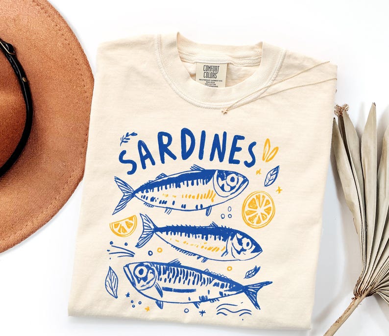 Sardines Shirt, Coastal Graphic Tee, Mediterranean Summer Shirt, Vintage Fish T Shirt, Amalfi Coast Tee, Foodie Gift, Comfort Colors Tee image 14
