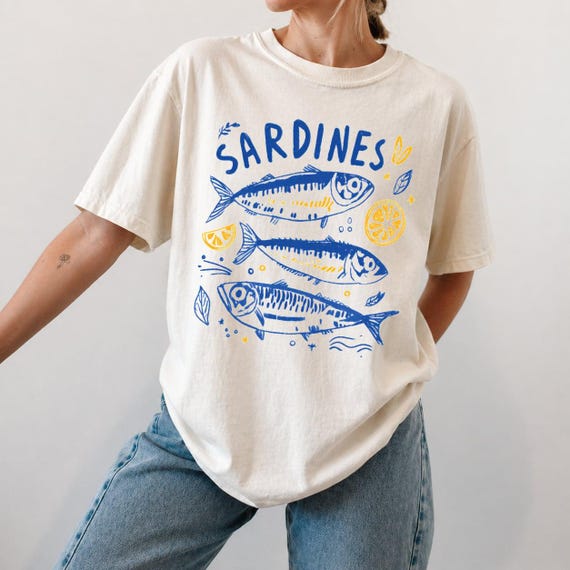 Sardines Shirt, Coastal Graphic Tee, Mediterranean Summer Shirt, Vintage Fish T Shirt, Amalfi Coast Tee, Foodie Gift, Comfort Colors Tee