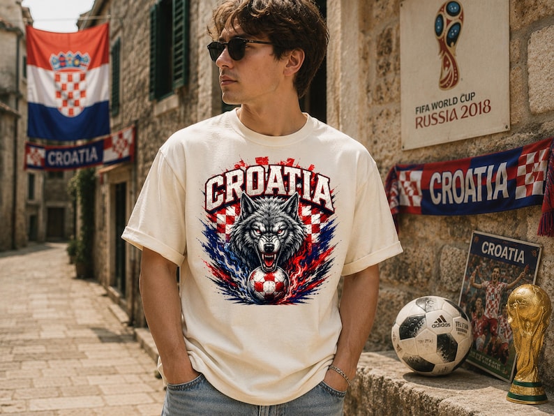 Croatia Soccer Shirt | Croatia Football Streetwear Tee | Wolf Graphic Soccer Shirt | World Cup Croatia Fan Tee | Retro Futbol Outfit image 1