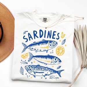 Sardines Shirt, Coastal Graphic Tee, Mediterranean Summer Shirt, Vintage Fish T Shirt, Amalfi Coast Tee, Foodie Gift, Comfort Colors Tee image 18