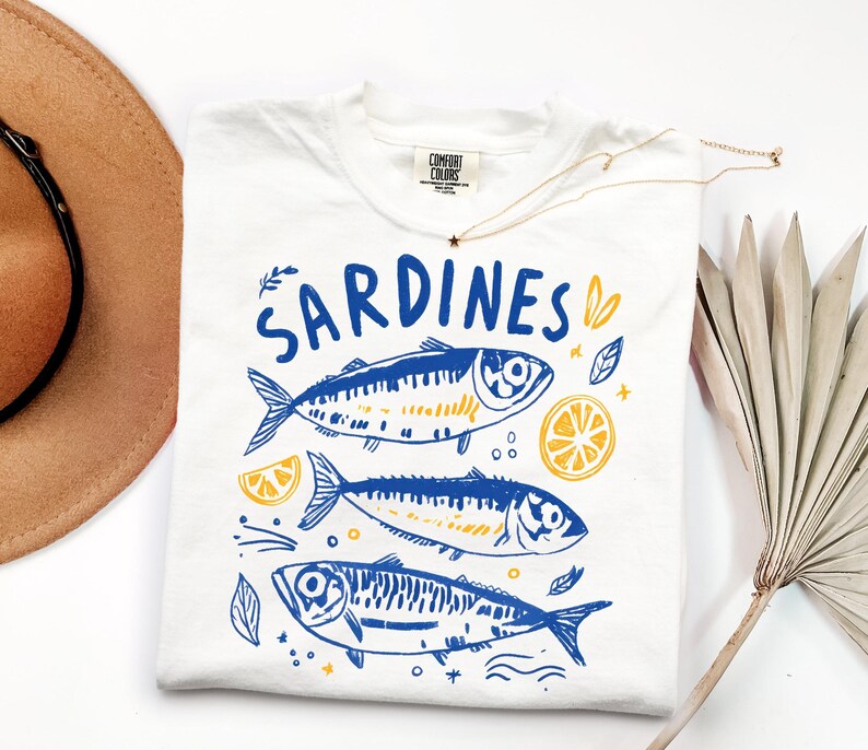 Sardines Shirt, Coastal Graphic Tee, Mediterranean Summer Shirt, Vintage Fish T Shirt, Amalfi Coast Tee, Foodie Gift, Comfort Colors Tee image 18