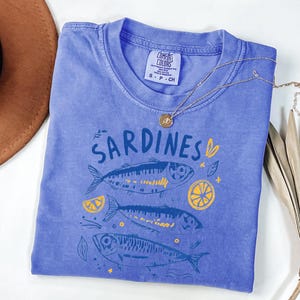 Sardines Shirt, Coastal Graphic Tee, Mediterranean Summer Shirt, Vintage Fish T Shirt, Amalfi Coast Tee, Foodie Gift, Comfort Colors Tee image 13