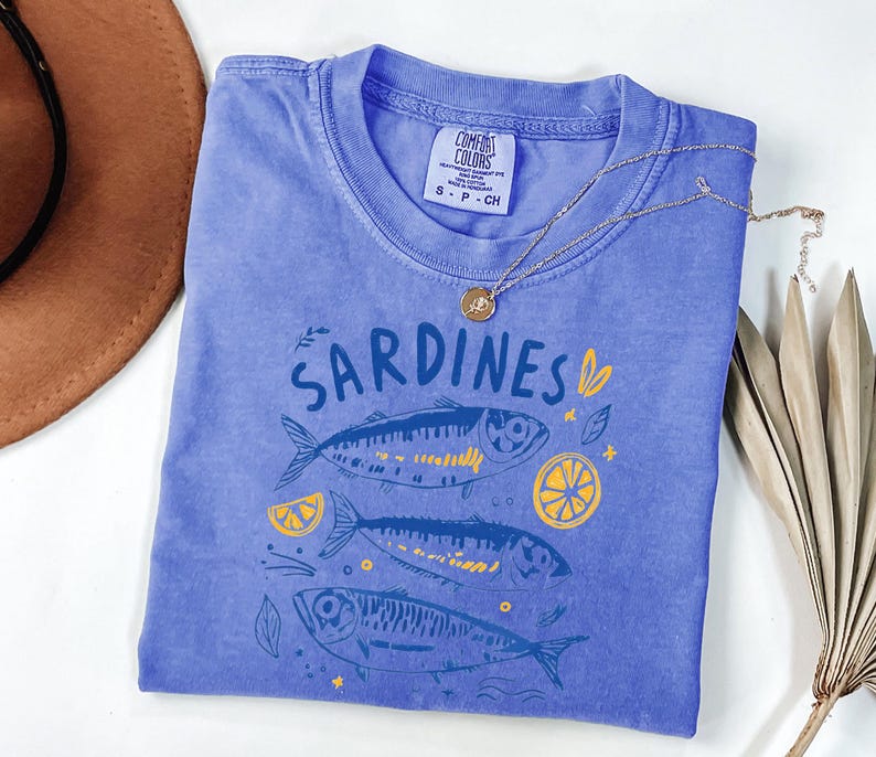 Sardines Shirt, Coastal Graphic Tee, Mediterranean Summer Shirt, Vintage Fish T Shirt, Amalfi Coast Tee, Foodie Gift, Comfort Colors Tee image 13