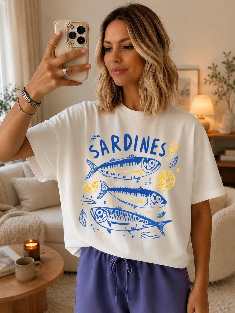 Sardines Shirt, Coastal Graphic Tee, Mediterranean Summer Shirt, Vintage Fish T Shirt, Amalfi Coast Tee, Foodie Gift, Comfort Colors Tee image 10