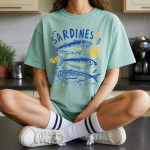 Sardines Shirt, Coastal Graphic Tee, Mediterranean Summer Shirt, Vintage Fish T Shirt, Amalfi Coast Tee, Foodie Gift, Comfort Colors Tee image 11