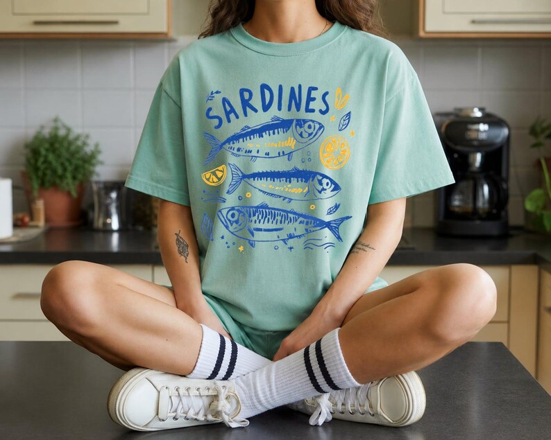 Sardines Shirt, Coastal Graphic Tee, Mediterranean Summer Shirt, Vintage Fish T Shirt, Amalfi Coast Tee, Foodie Gift, Comfort Colors Tee image 11