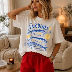 Sardines Shirt, Coastal Graphic Tee, Mediterranean Summer Shirt, Vintage Fish T Shirt, Amalfi Coast Tee, Foodie Gift, Comfort Colors Tee image 9