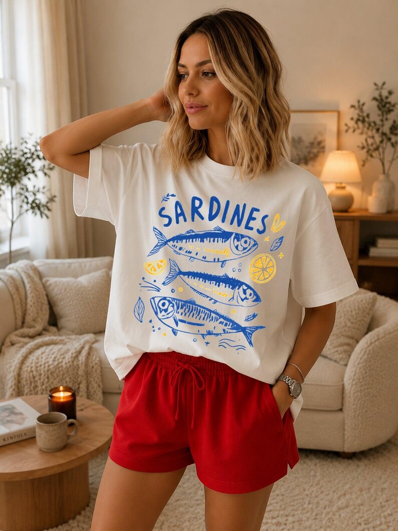 Sardines Shirt, Coastal Graphic Tee, Mediterranean Summer Shirt, Vintage Fish T Shirt, Amalfi Coast Tee, Foodie Gift, Comfort Colors Tee image 9