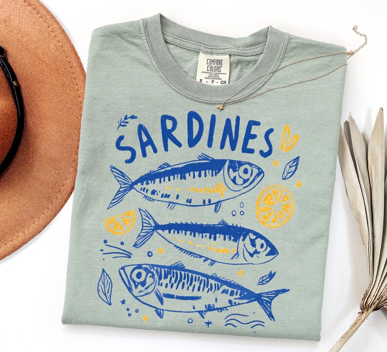 Sardines Shirt, Coastal Graphic Tee, Mediterranean Summer Shirt, Vintage Fish T Shirt, Amalfi Coast Tee, Foodie Gift, Comfort Colors Tee image 17