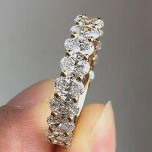 Oval Cut Moissanite Wedding Band 14K Solid Gold Ring Wedding Band Unique Half Eternity Stacking Ring Matching Promise Anniversary Band Gifts