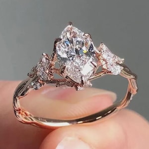 Floral Marquise Cut Moissanite Engagement Ring Vintage 14K Gold Moissanite Diamond Wedding Ring Nature Inspire Ring Promise Ring For Women