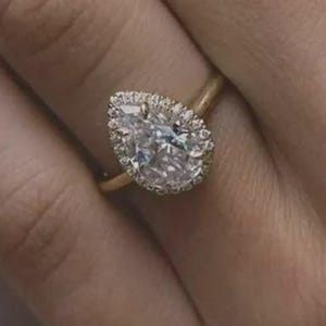 2.50 CT Pear Cut Moissanite Halo Engagement Ring, 14K Solid Gold Ring Pear Diamond Wedding Ring, Stacking Anniversary Proposal Ring for Her