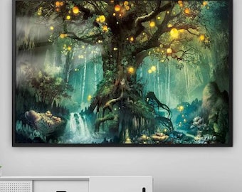Tree of Life Canvas Art, Fantasy Forest Print, Spiritual Decor