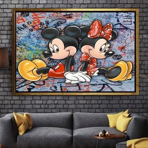 Tela con graffiti di Topolino di Banksy, stampa su tela di lusso di Topolino, arredamento pop art per la casa, stampa di cartoni animati di moda, stampe artistiche da parete