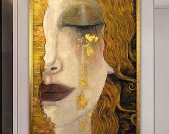 Lienzo de Gustav Klimt, Mujer, Lágrimas Doradas
