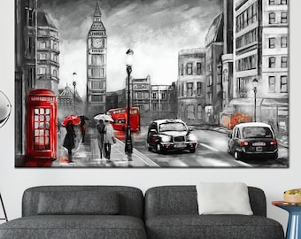 London Cityscape Canvas Print: Red Telephone Box & Big Ben Wall Art